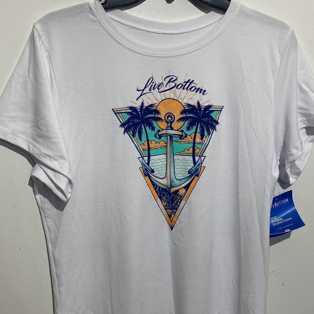 Live Bottom Men's White UPF 50+ Protection Short Sleeve T-Shirt Size 2XL NWT